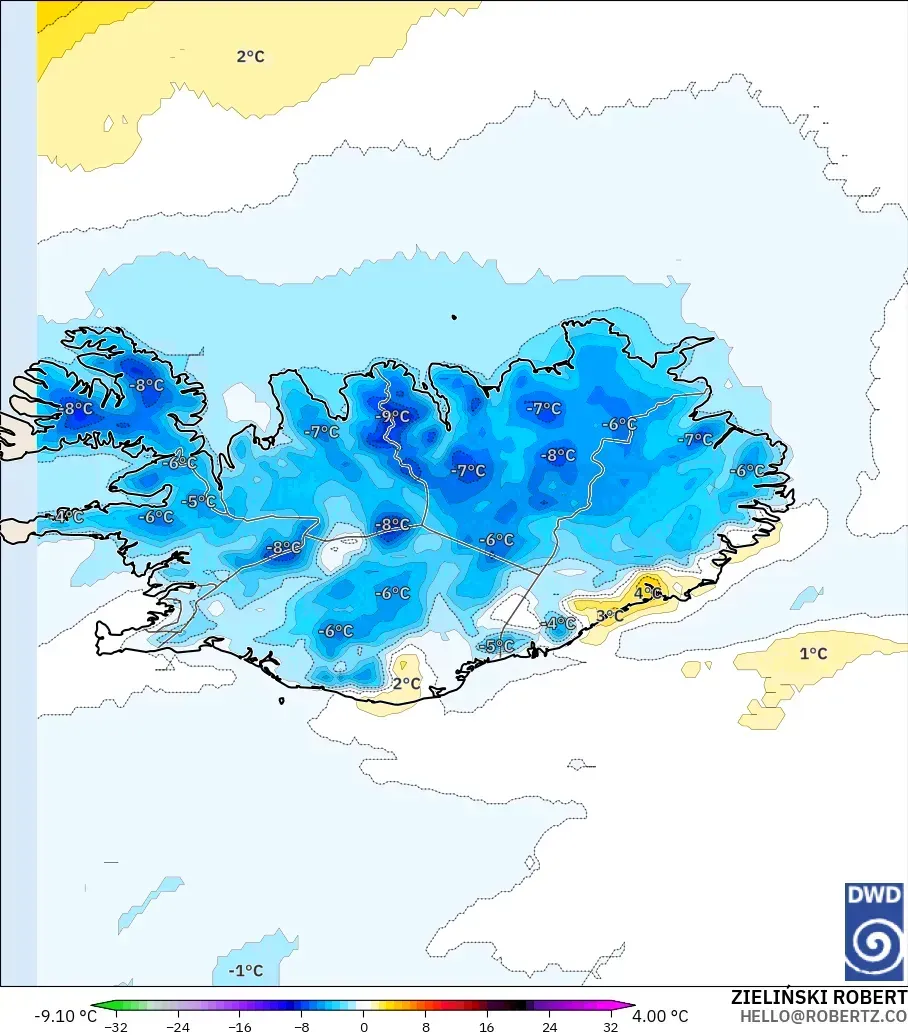 ICON model - Iceland, Anomali Suhu 2 m