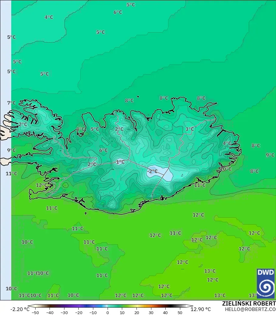 ICON model - Iceland, Suhu pada 2 m