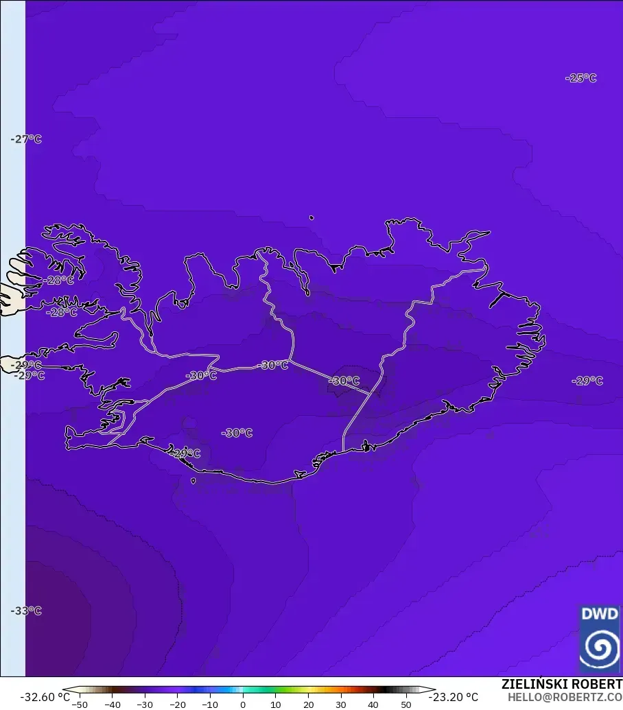 ICON model - Iceland, Suhu 500 hPa