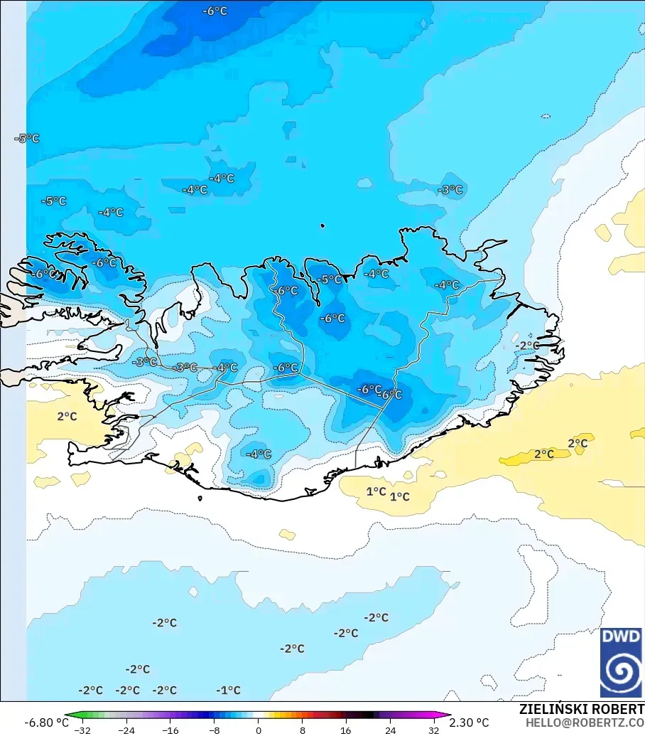 ICON model - Iceland, Anomali Suhu 850 hPa