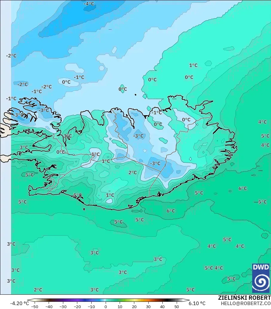 ICON model - Iceland, Suhu 850 hPa