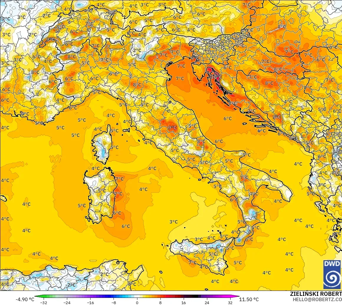 ICON model - Itali, Anomali Suhu 2 m