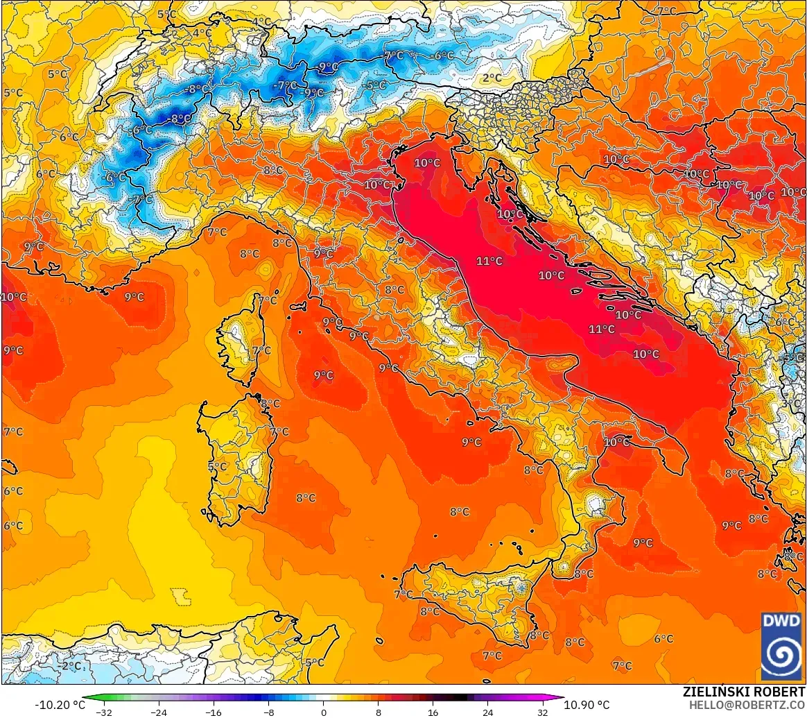 ICON model - Itali, Anomali Suhu 850 hPa
