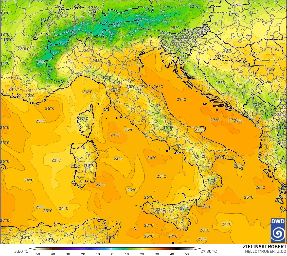 ICON model - Itali, Suhu 850 hPa