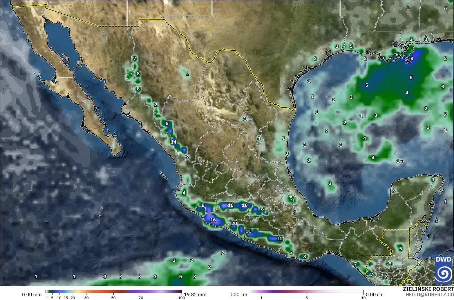 ICON model - Mexico, Hujan, Awan dan Tekanan