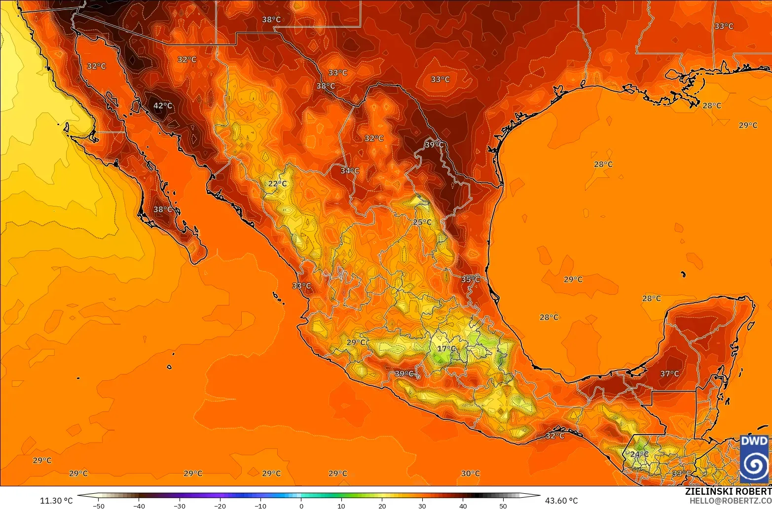ICON model - Mexico, Suhu pada 2 m