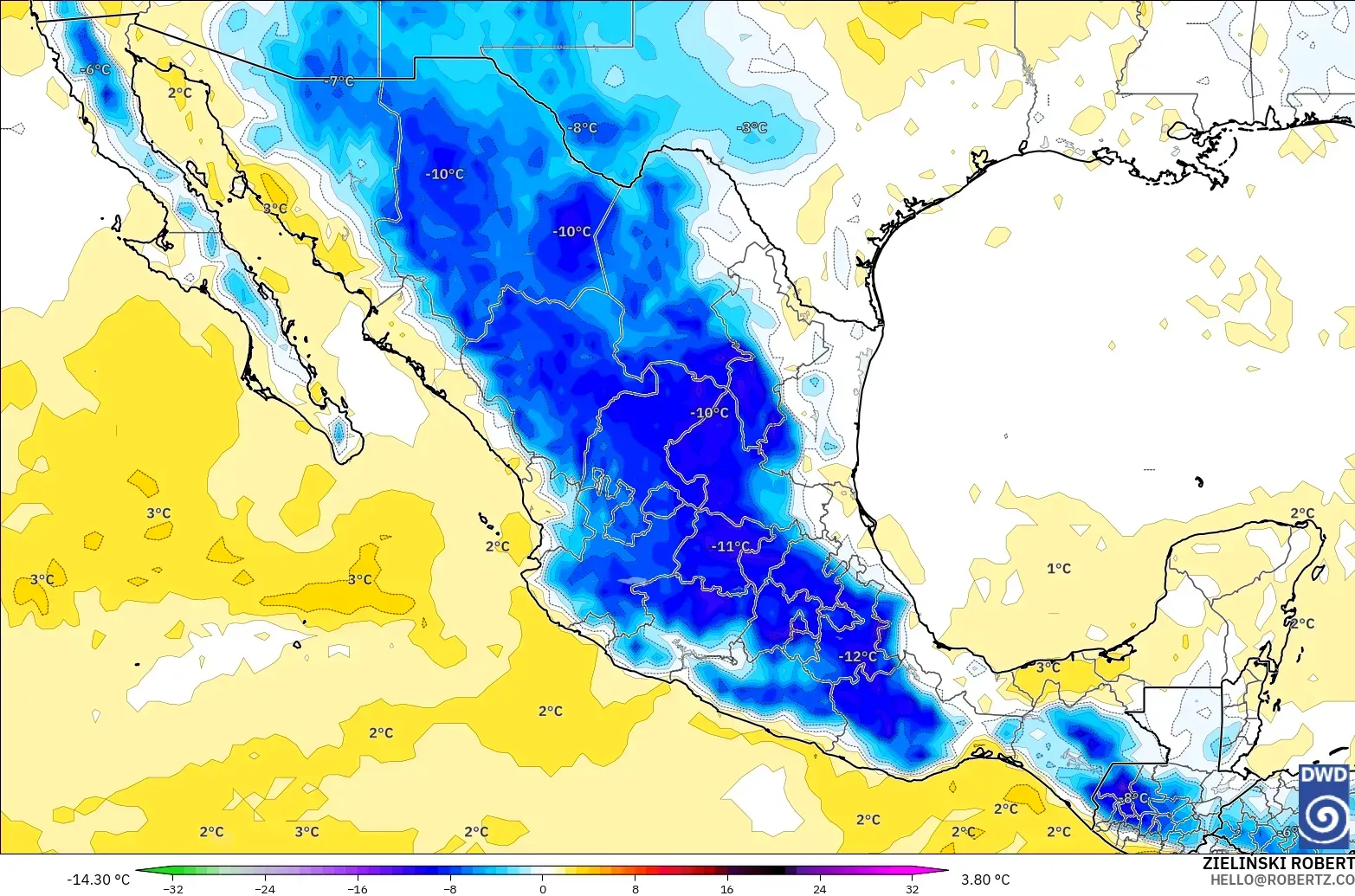 ICON model - Mexico, Anomali Suhu 850 hPa