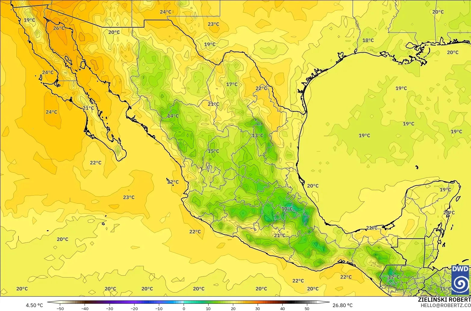 ICON model - Mexico, Suhu 850 hPa