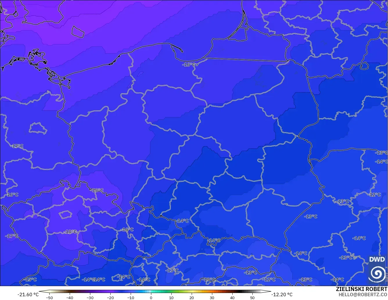 ICON model - Poland, Suhu 500 hPa