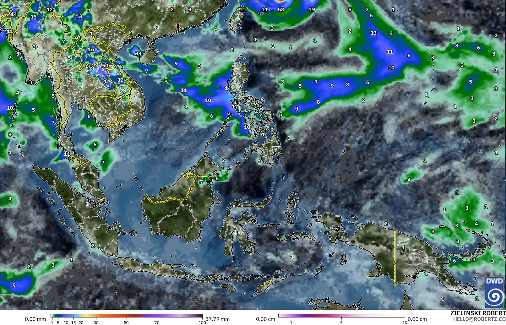 ICON model - Asia Tenggara, Hujan, Awan dan Tekanan