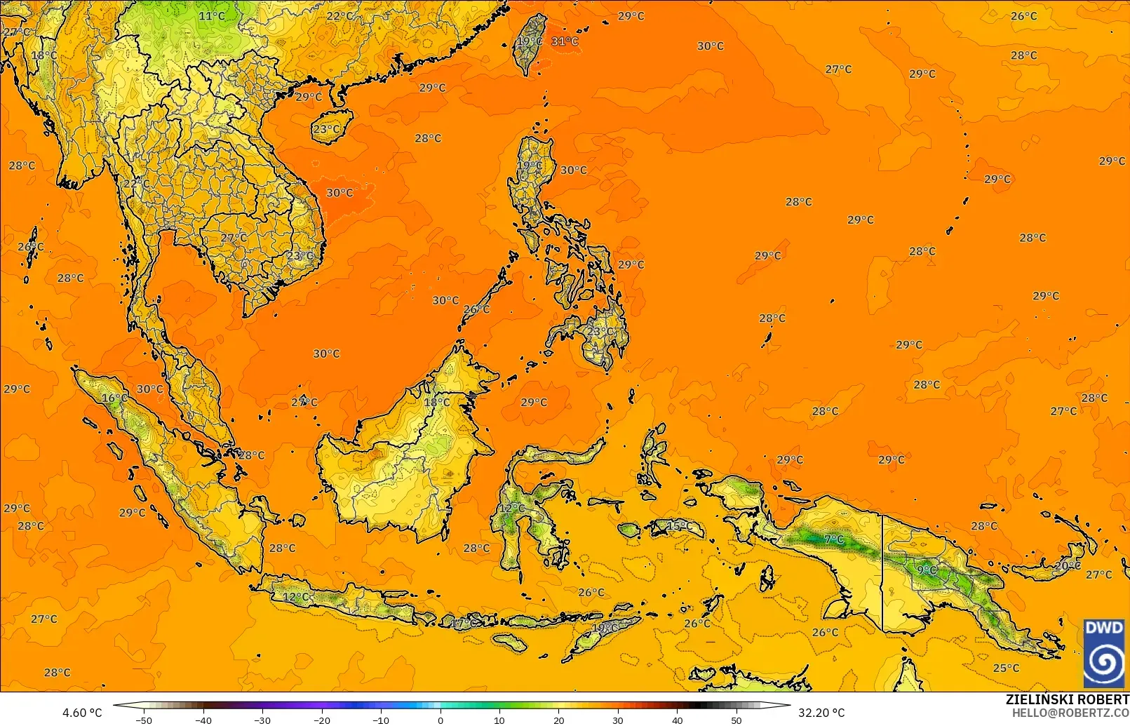 ICON model - Asia Tenggara, Suhu pada 2 m