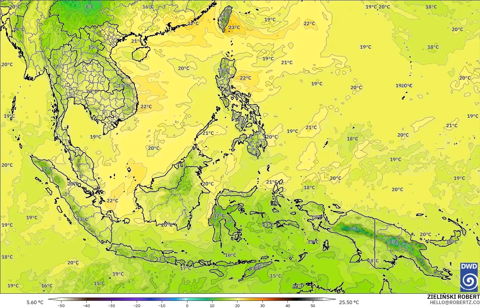 ICON model - Asia Tenggara, Suhu 850 hPa