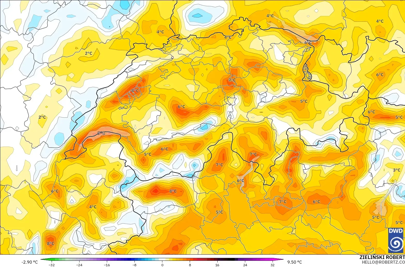 ICON model - Switzerland, Anomali Suhu 2 m