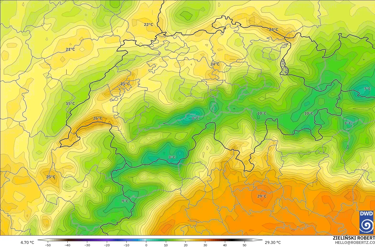 ICON model - Switzerland, Suhu pada 2 m