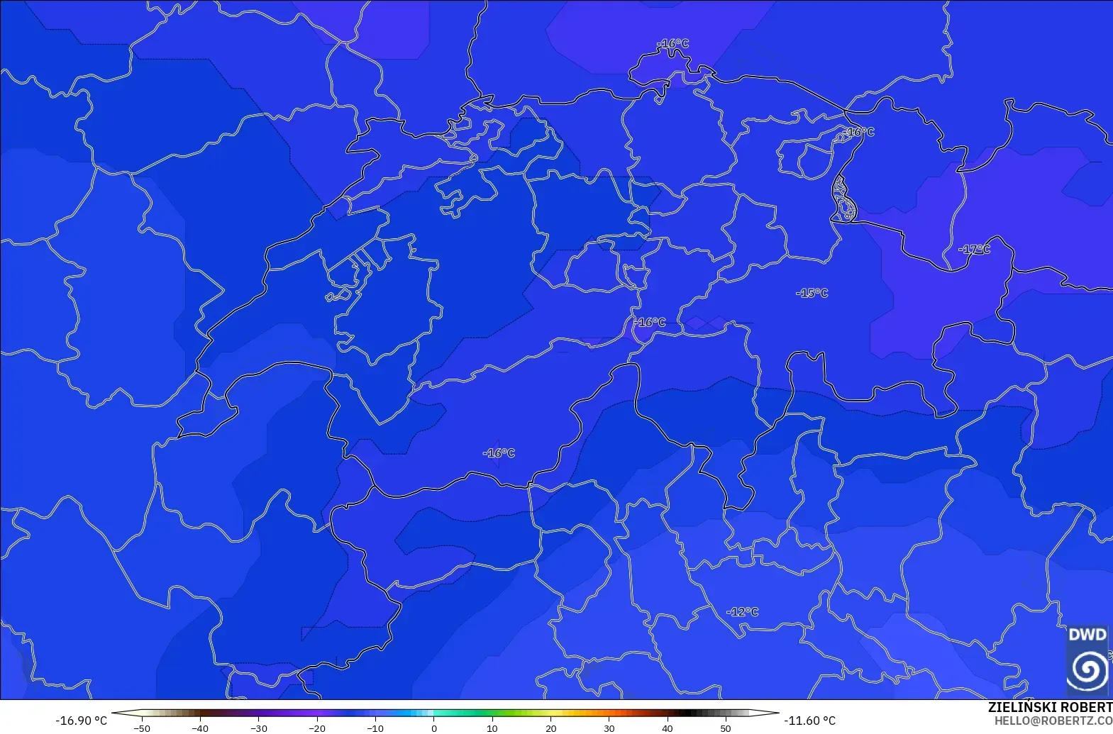 ICON model - Switzerland, Suhu 500 hPa