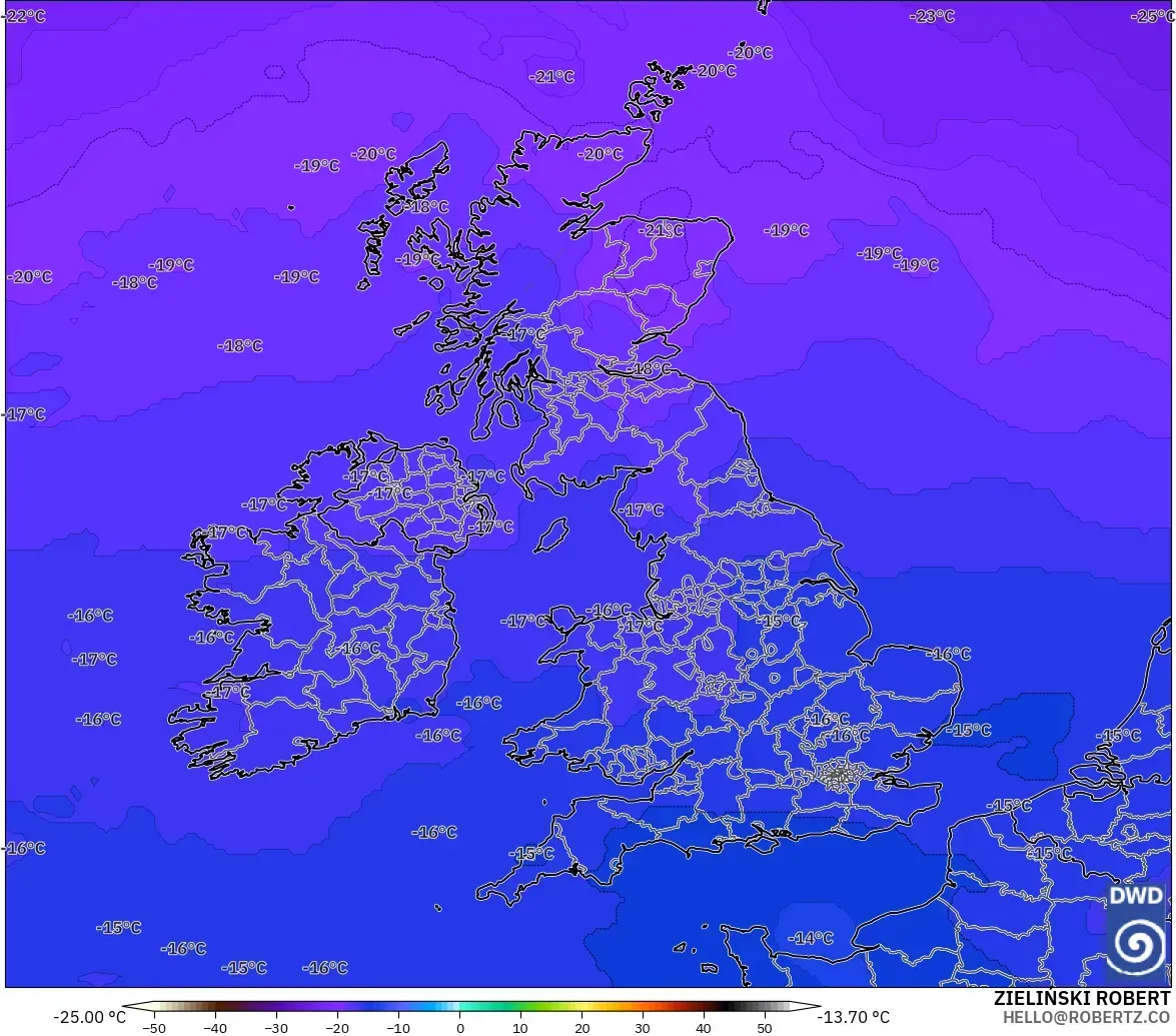 ICON model - United Kingdom, Suhu 500 hPa