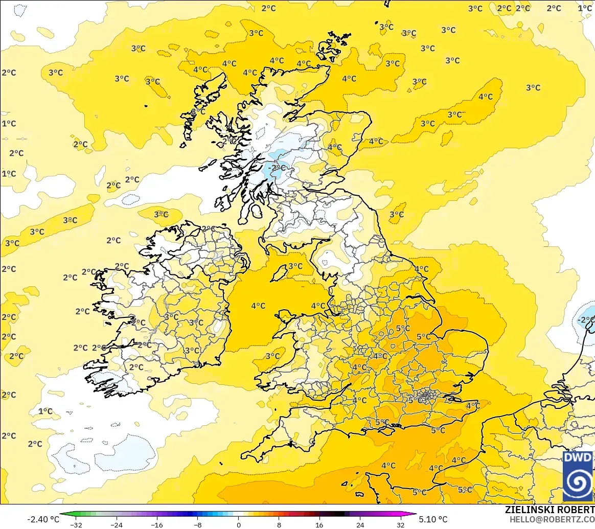 ICON model - United Kingdom, Anomali Suhu 850 hPa