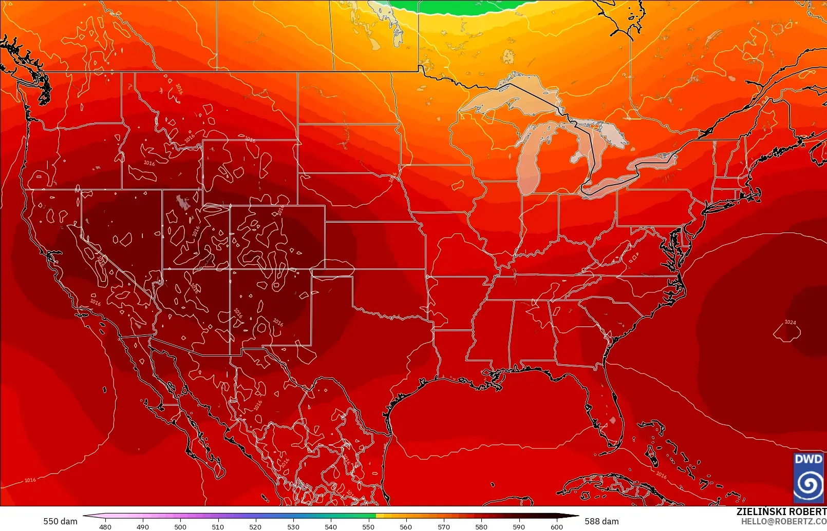 ICON model - Amerika Syarikat, Ketinggian geopotensial pada 500 hPa