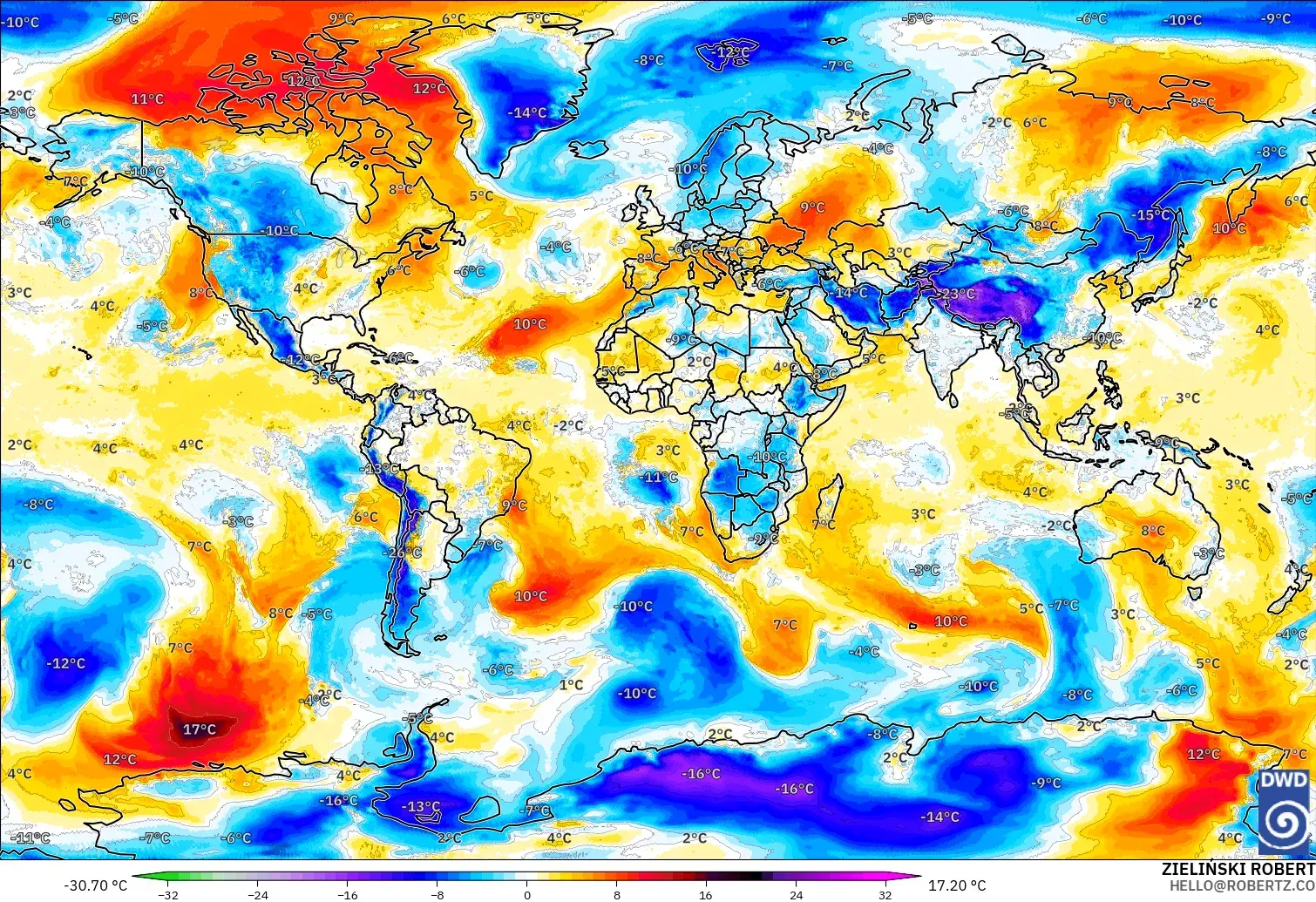 ICON model - Dunia, Anomali Suhu 850 hPa