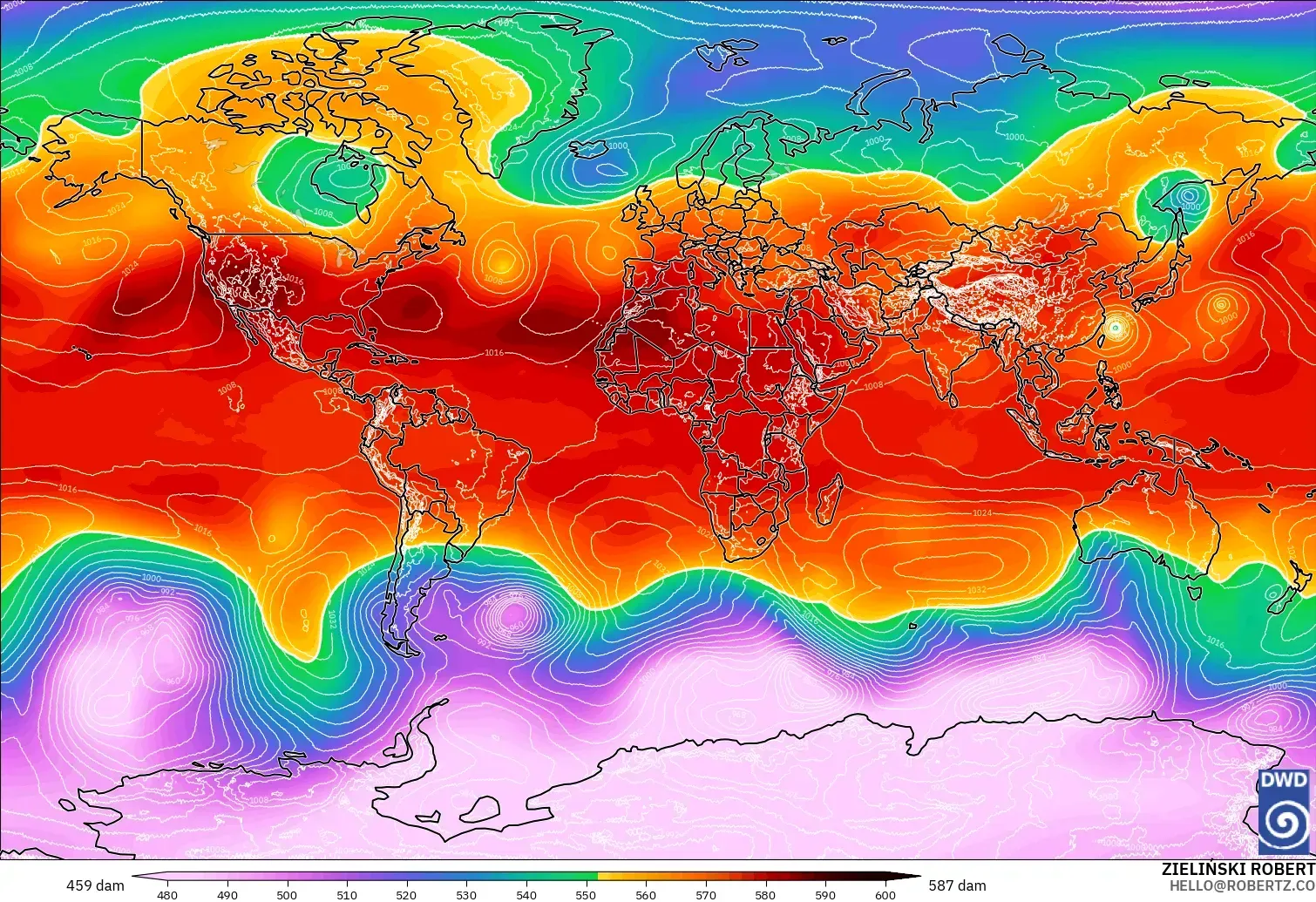 ICON model - Dunia, Ketinggian geopotensial pada 500 hPa