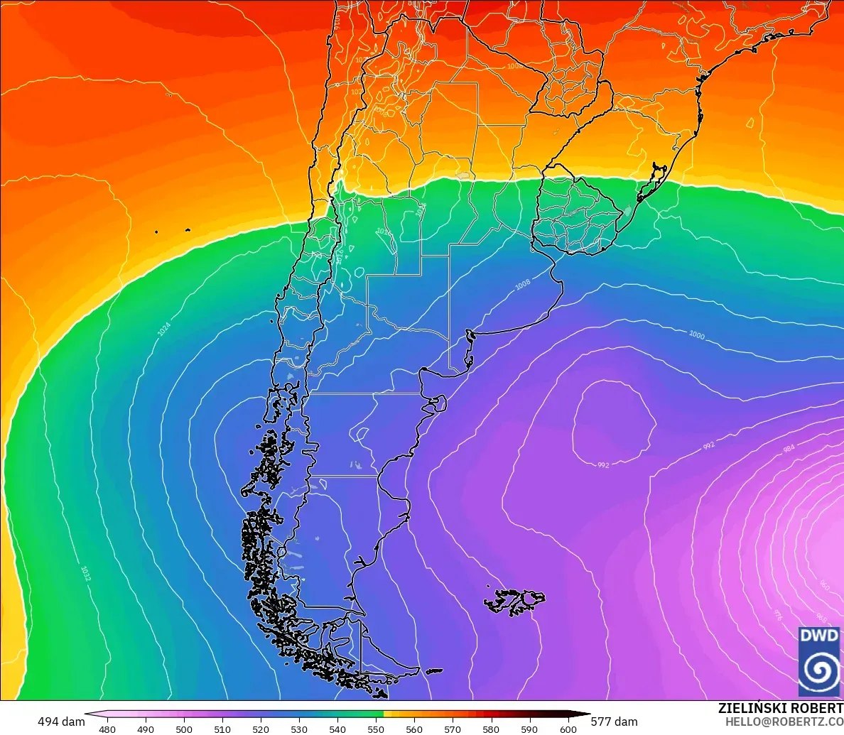 ICON model - Argentina, Ketinggian geopotensial pada 500 hPa