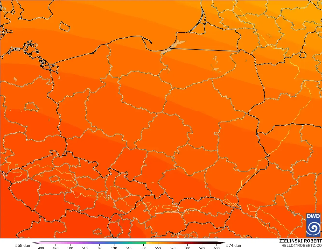 ICON model - Poland, Ketinggian geopotensial pada 500 hPa