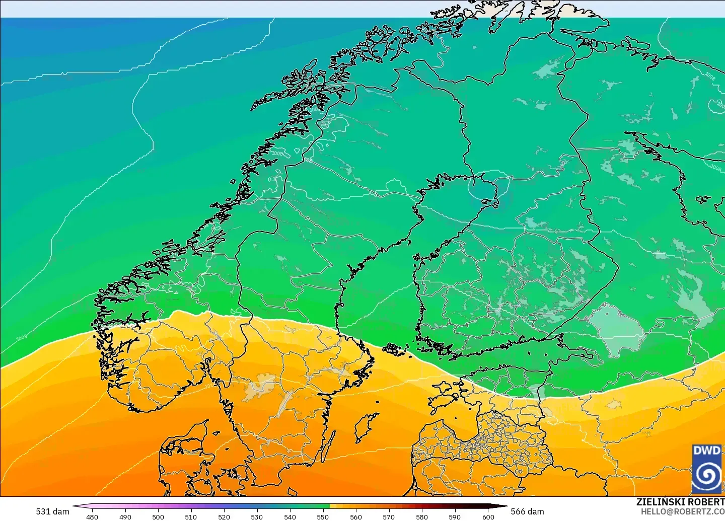 ICON model - Skandinavia, Ketinggian geopotensial pada 500 hPa